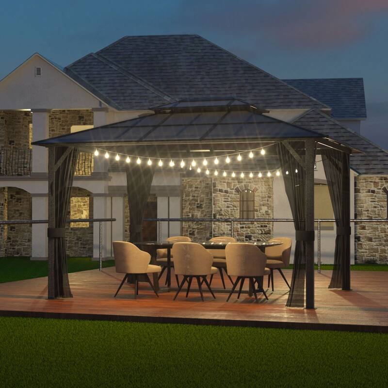VEIKOUS 13' x 10' Outdoor Double Hardtop Gazebo for Patio with Netting