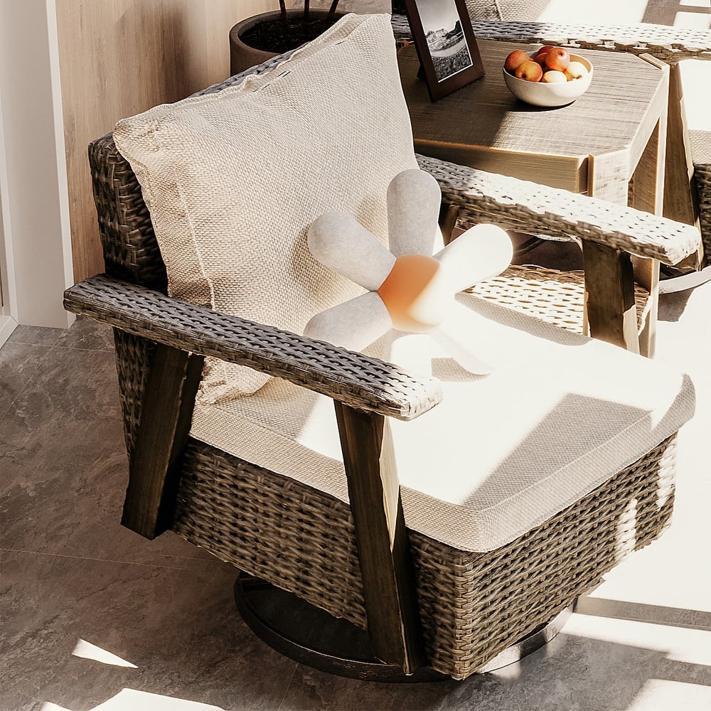 Cozywor Wicker Patio Outdoor Rocking Chair Swivel Lounge Chair