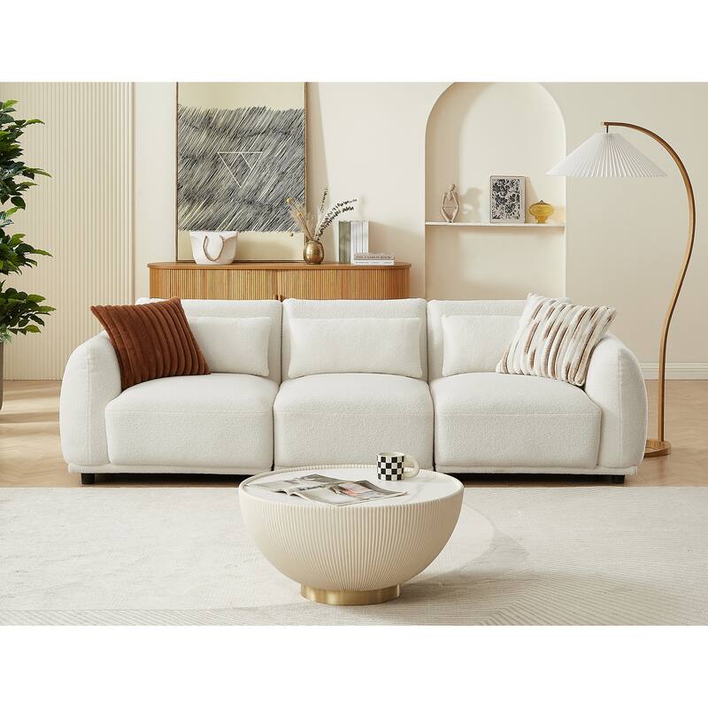 Comfy Lambswool Sectional Couch For Living Room, Boucle Convertible Modular Sofa