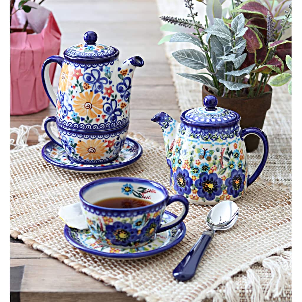 Blue Rose Polish Pottery 380 Vena Tea for One