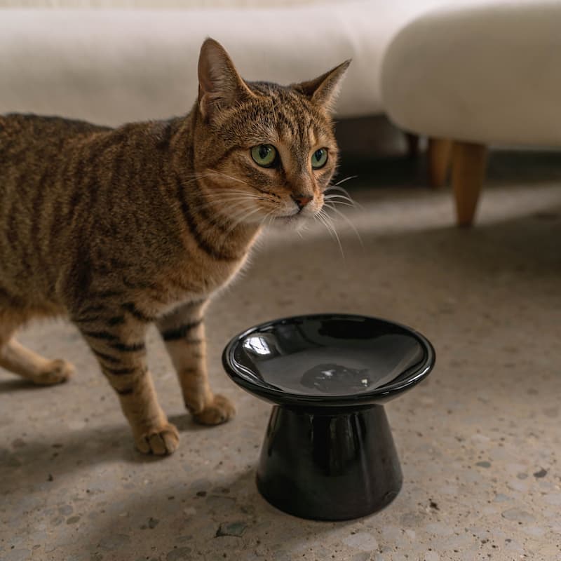 Dexypaws: Flat Top Ceramic Bowl For Cats - Black - 7.5oz Capacity
