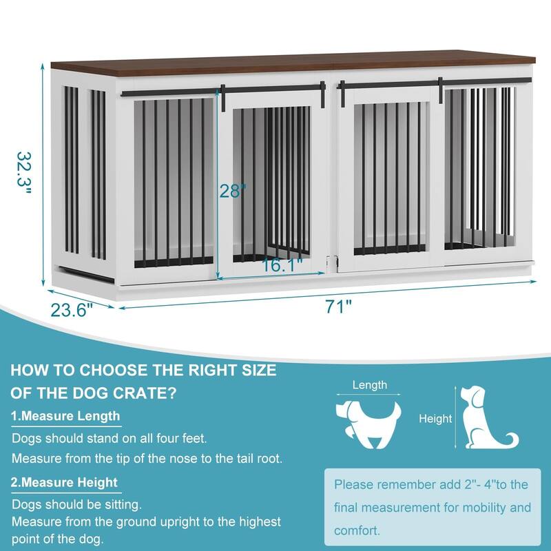 71" Large Dog Crate Furniture, with Divider & 2 Trays