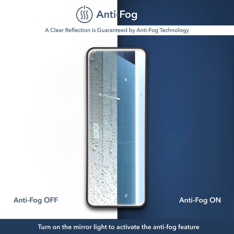 JONATHAN Y Tatum Large Crystal Lining Rectangle Antifog Wall Or Floor Full-Length Mirror & Smart Touch -