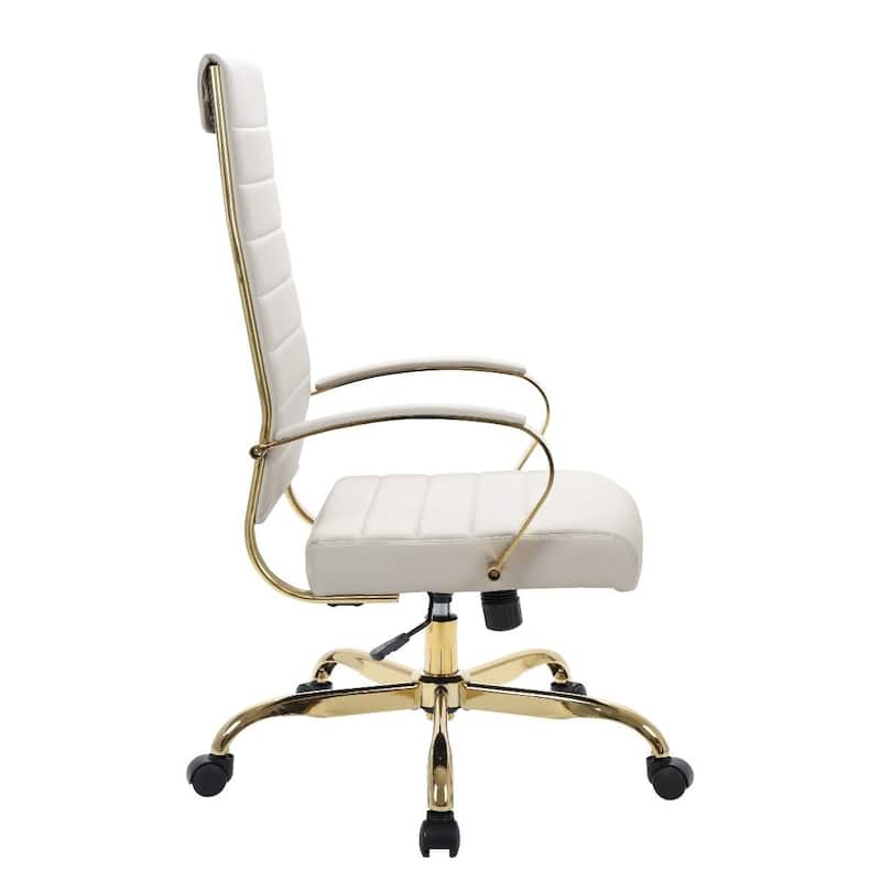LeisureMod Benmar High-Back Leather Office Chair With Gold Frame - Red - 24.5"Dx22.5"Wx46"H