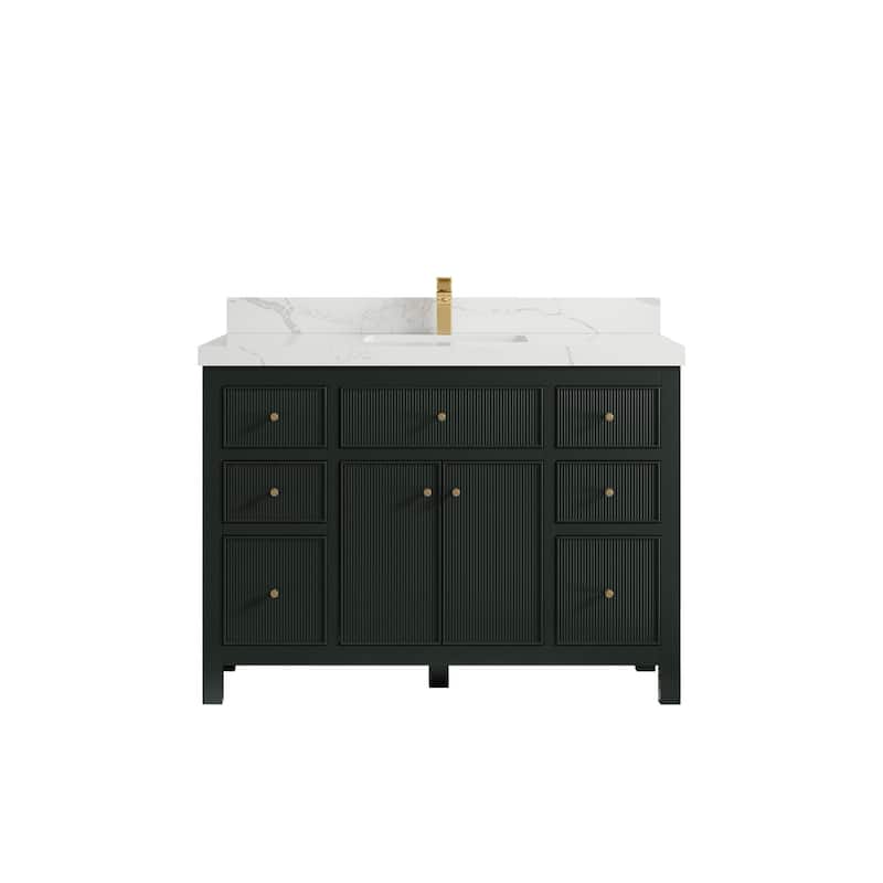 Willow Collections 48 in W x 22 in D Sonoma Free Standing Reeded Single Sink Bathroom Vanity with Countertop - 2" Calacatta Laza - Dark Forest Green