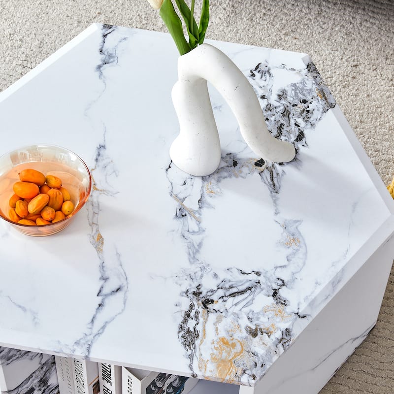 31.5" Modern Hexagonal Coffee Table with Stand-up Design and Multi-hole Design for Living Room