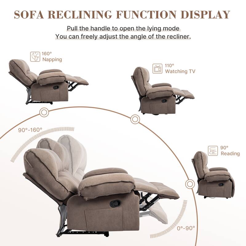Oversized Manual Recliner Chair, Push-Back Velvet Recliner with Massage and Pillow Top Arms, for Living Room/Office