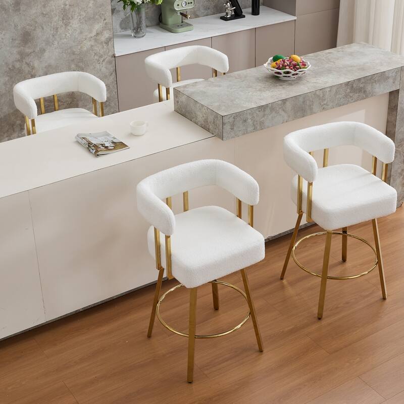 2-Piece Modern Accent Chairs with Gold Metal Legs & Teddy Upholstery, for Living Room or Office