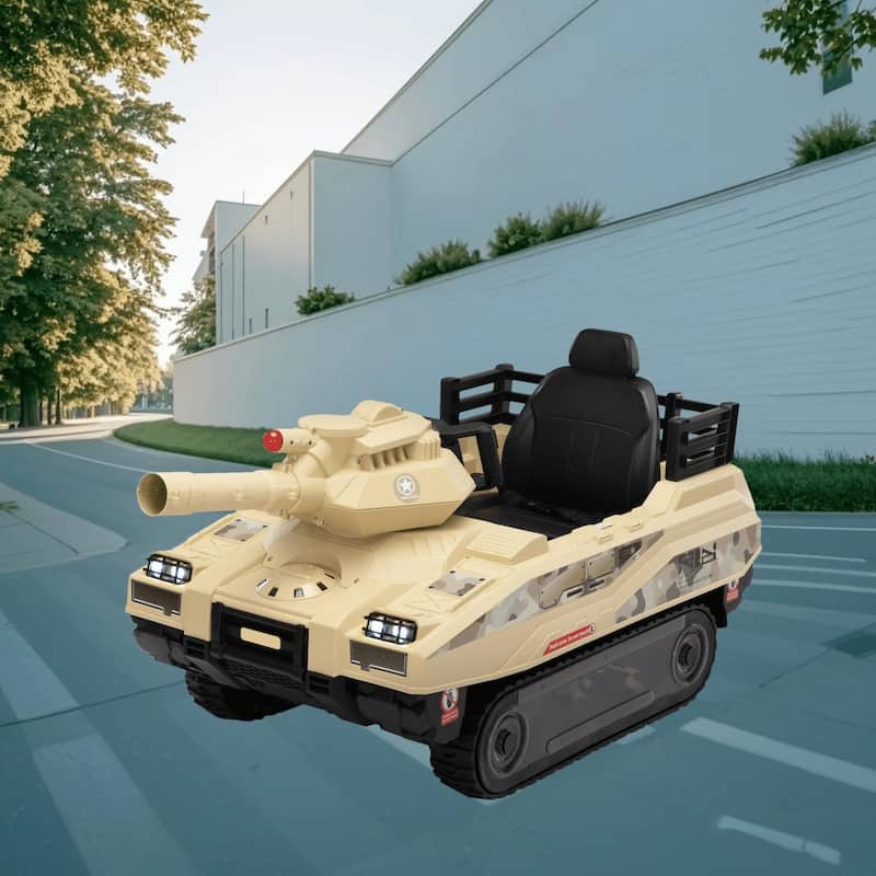 Ride-On Military Tank Ride On Car for Kids, 24V with Fighting Cannon, Rotating Turret, and Remote Control, for 3-8 Years Old - Yellow