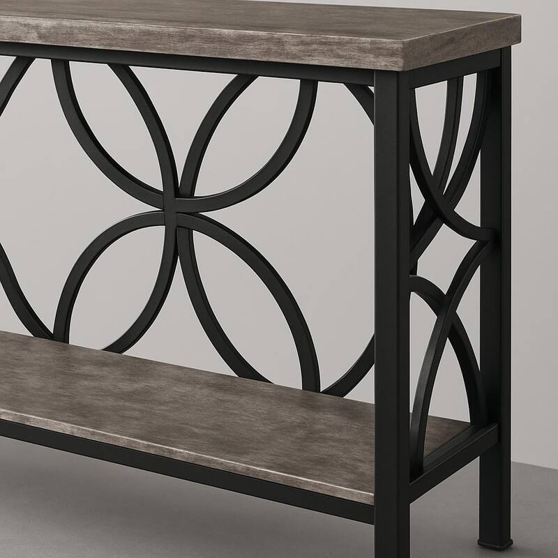 70.9" Extra Long Industrial Console Table, Narrow Sofa Table Behind Couch with Open Storage Shelves, Rustic Entryway Table