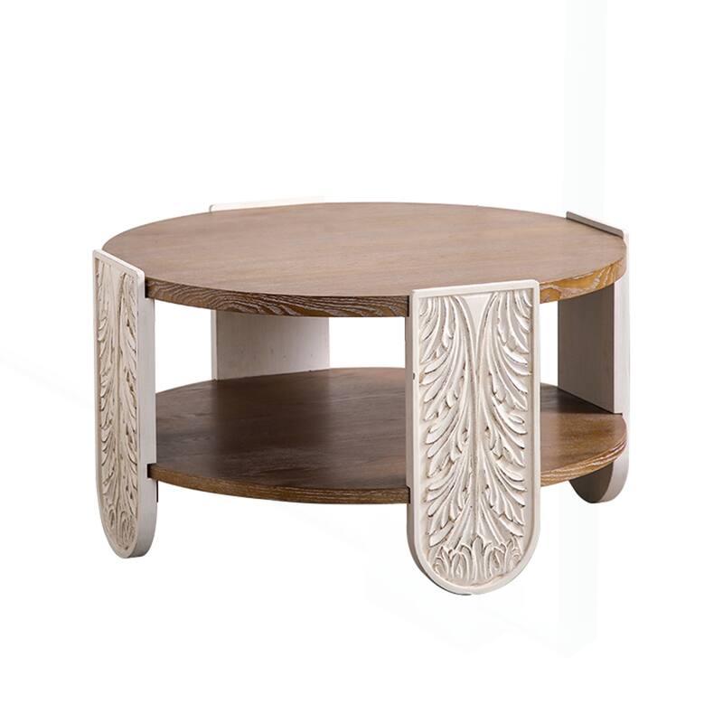 Exquisite Carved Wooden Side Table with Dual-Layer Storage for Various Rooms