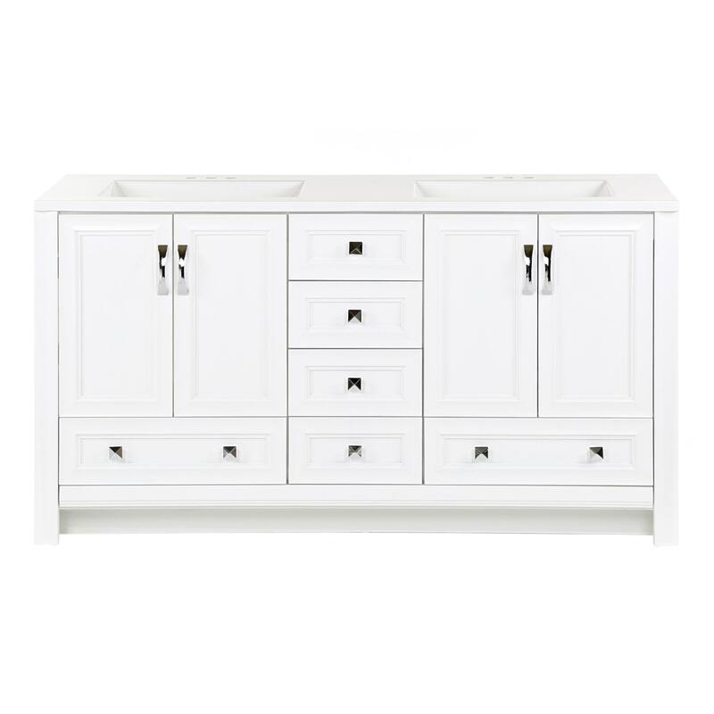 Spring Mill Cabinets Nimay 60.5" Double Bathroom Vanity With 5 Drawers, 2 Cabinets, and White Sink Top
