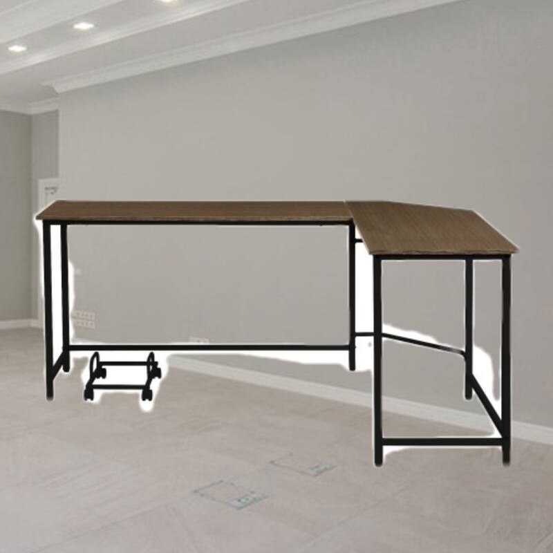 Modern L-Shaped Desk with Solid Wood Top, Metal Frame, and Ample Storage for Office or Home Workspace