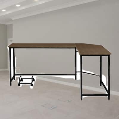 Modern L-Shaped Desk with Solid Wood Top, Metal Frame, and Ample Storage for Office or Home Workspace