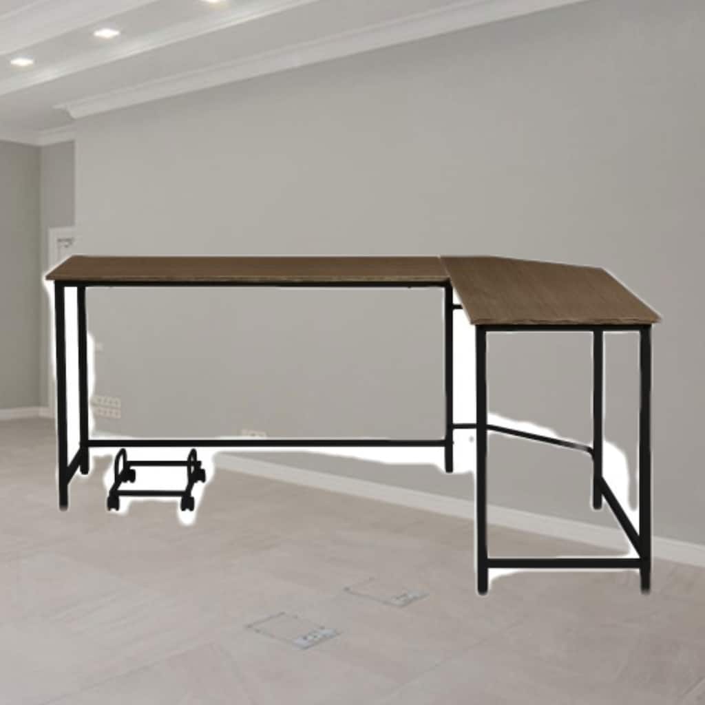 Modern L-Shaped Desk with Solid Wood Top, Metal Frame, and Ample Storage for Office or Home Workspace