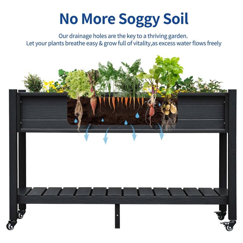 Moasis 2-Tier Outdoor Raised Garden Bed Planter Box Wood Mobile Elevated Stand With Lockable Wheel and Legs