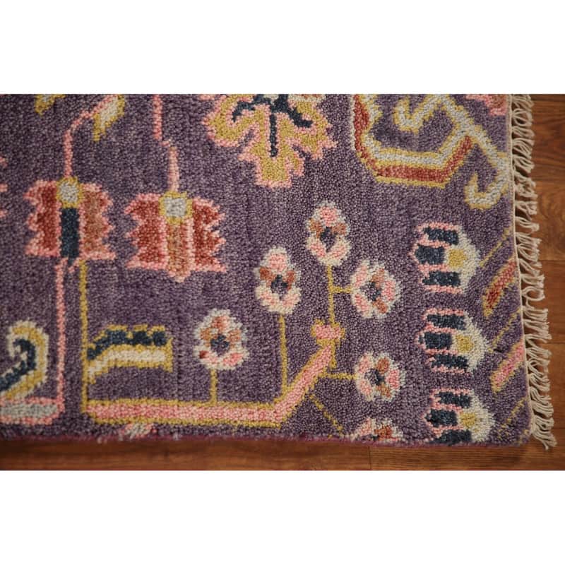 All-Over Purple Kazak Indian Runner Rug Handmade Wool Carpet - 2'6"x 15'10"