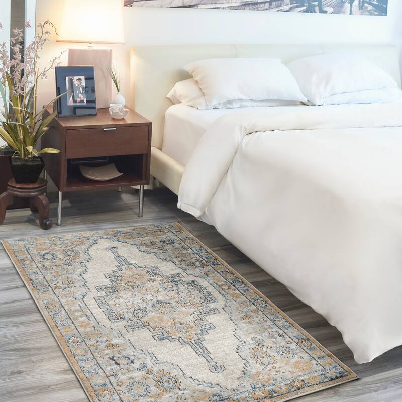Nourison Concerto Traditional Persian Center Medallion Area Rug - 3' x 5' - Grey/Light Blue - Rectangle