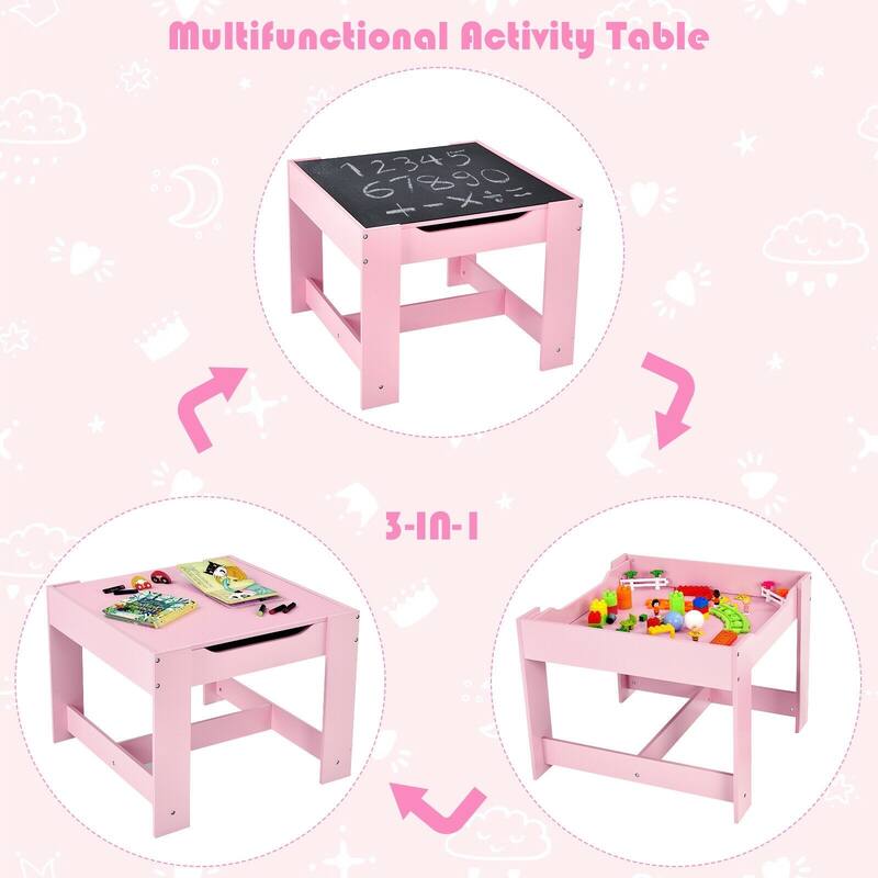Kids Table Chairs Set With Storage Boxes Blackboard Whiteboard Drawing - 24.5" x 24.5" x 19"