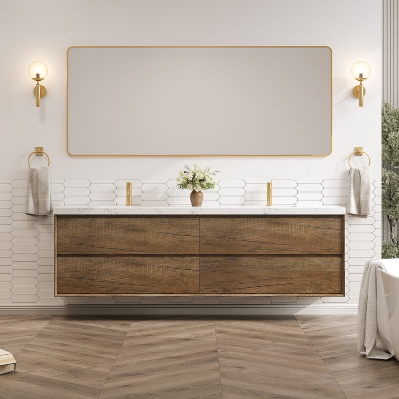 24"30"36"48"60"72" Floating Bathroom Vanity Engineered Stone Top with Rectangular Ceramic Undermount Sink