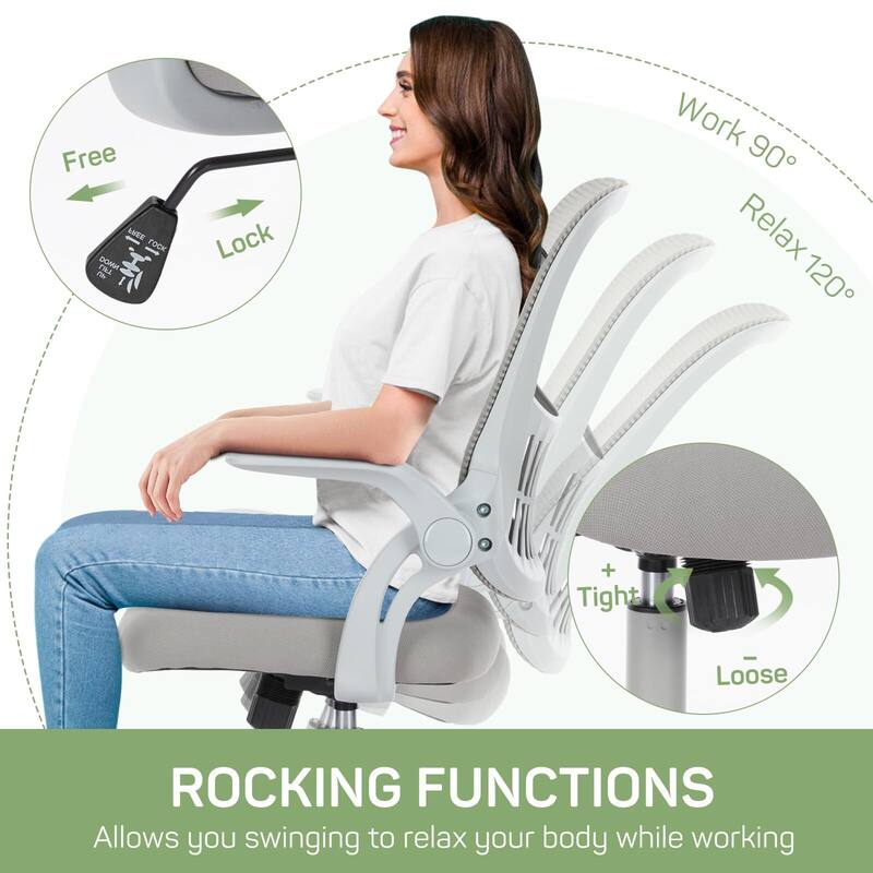 Mesh Adjustable Height Ergonomic Office Chair Mid-Back Swivel Rolling with Flip-up Armrests - N/A