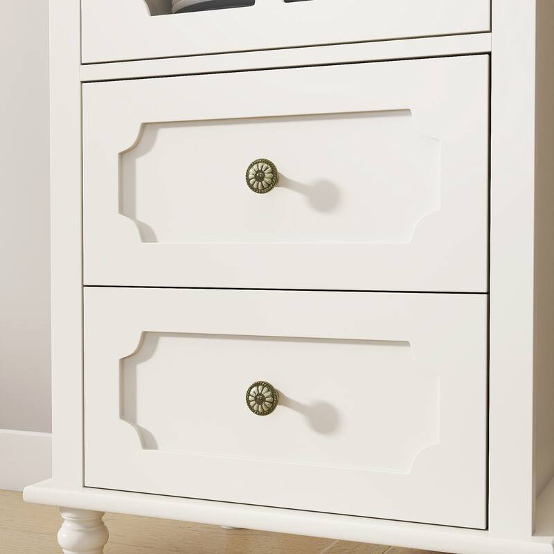 Buffet Cabinet with Glass Doors and Double Drawer, Modern Wooden Storage Sideboard Cupboard for Living room