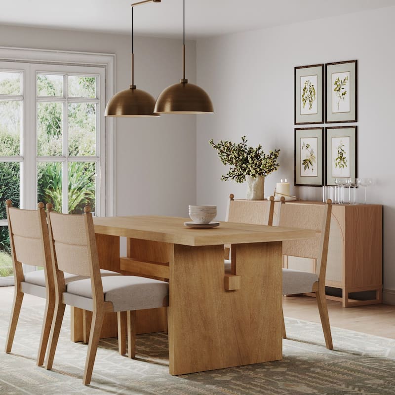 Cove Boho Solid Wood Dining Chair with Woven Seagrass Back and Upholstered Seat