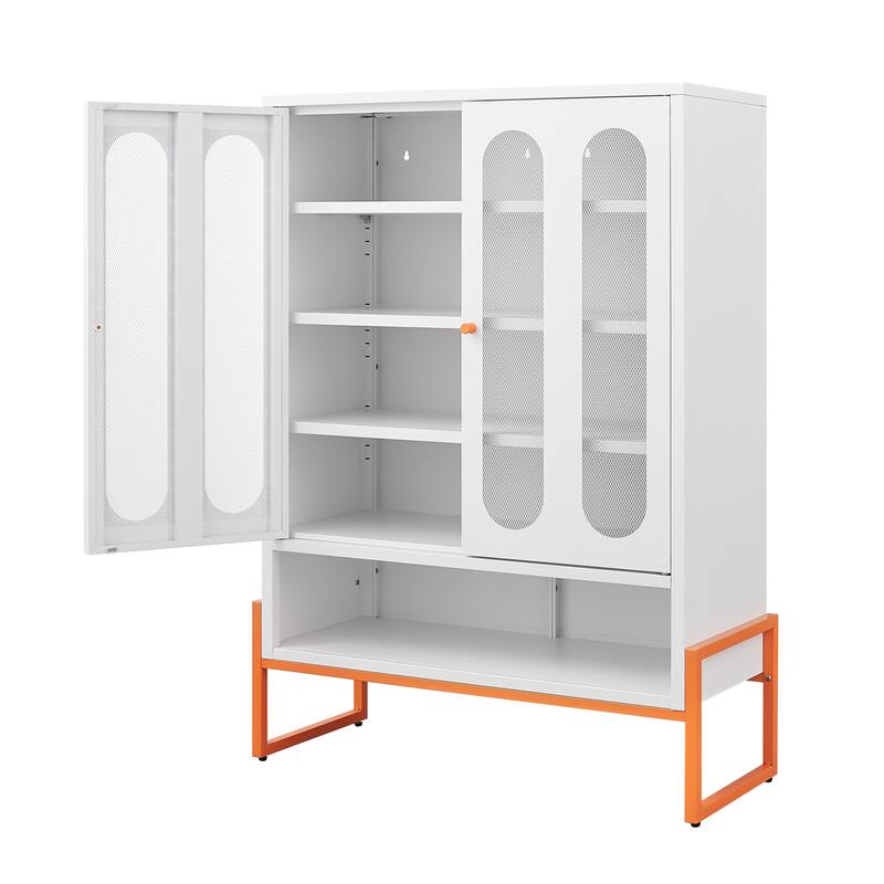 5.9"H Foot Double-Sided Door Shoe Cabinet With Movable Double-Layer Partitions And Hollow Base Moisture-Proof And Seismic Design