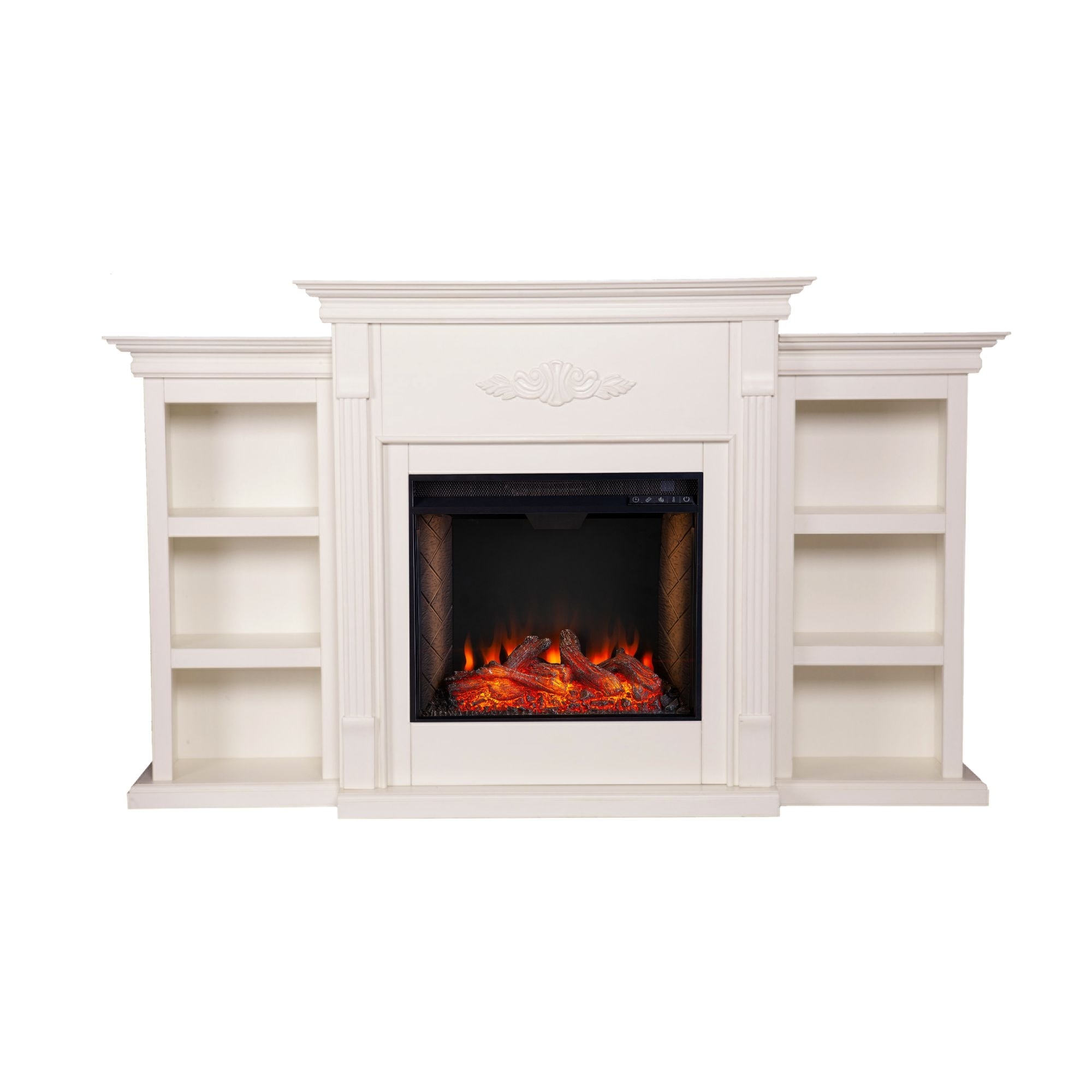 Southern Enterprises 70.25 inch Ivory Contemporary Rectangular Fireplace with Bookcase