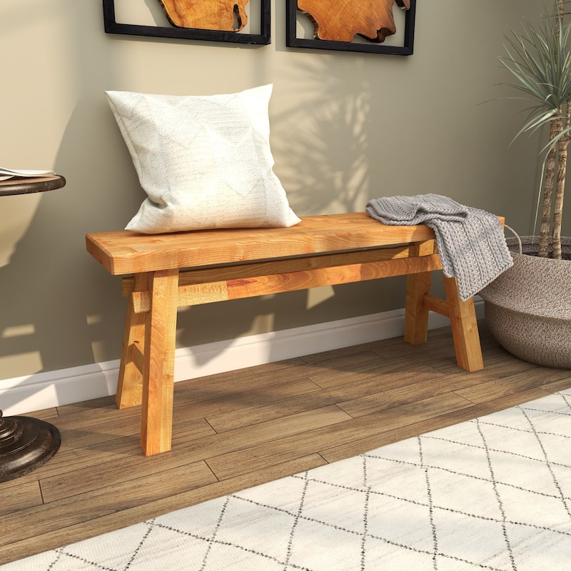 Brown Reclaimed Wood Handmade Distressed Bench with High Trestle Legs