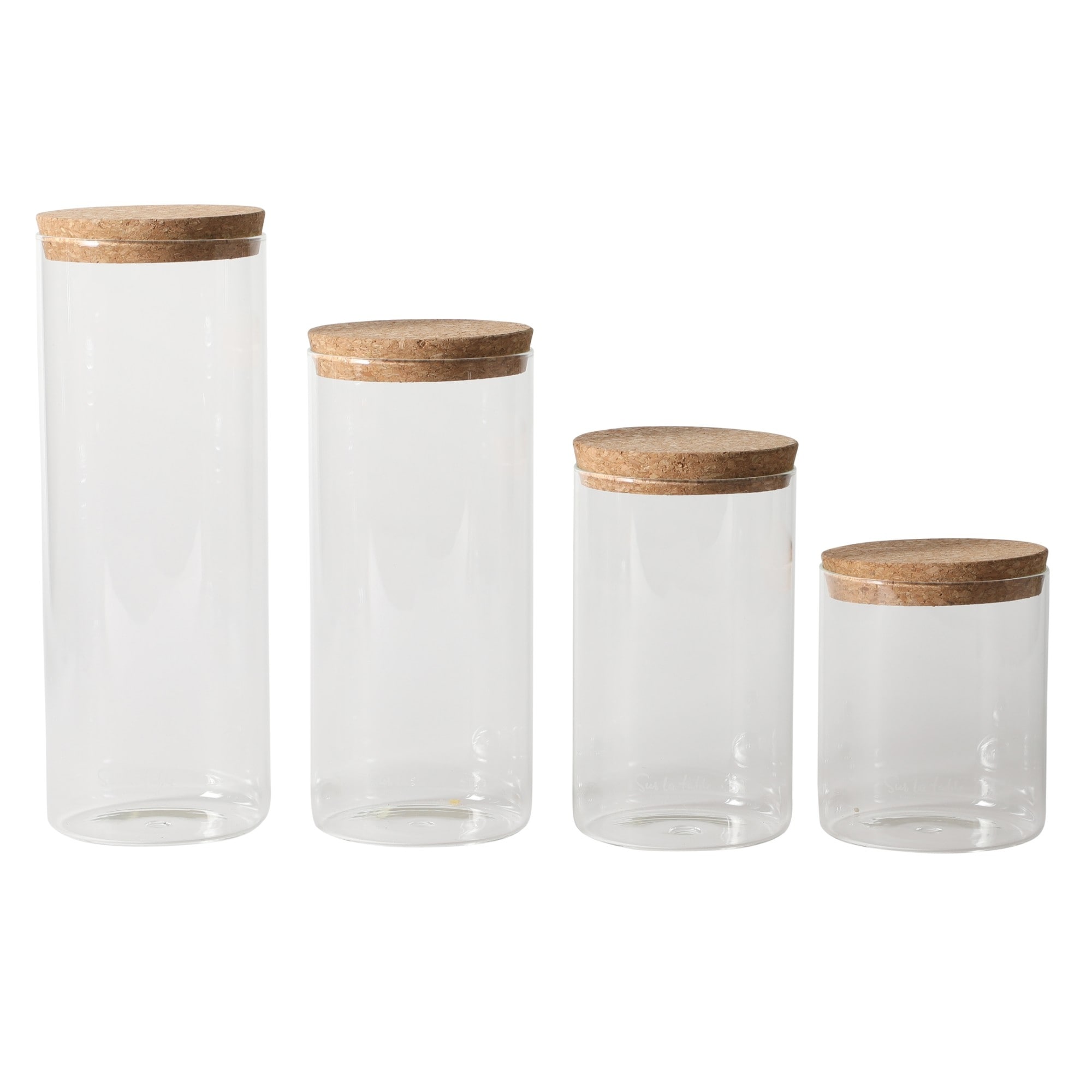 Sur La Table Rue Lumiere 4pc Handmade Glass CanisterSset w/ Airtight Cork Lids, Clear, 57-25 oz Sizes, Dishwasher Safe