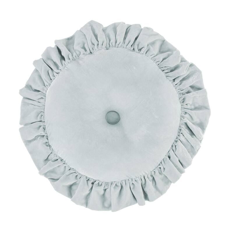HiEnd Accents Stella Faux Silk Velvet Ruffled Round Pillow, 18" - Icy Blue