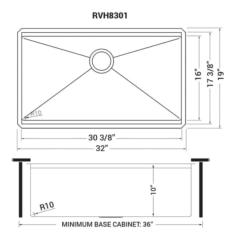 Ruvati 32-inch Workstation Ledge Undermount 16 Gauge Stainless Steel Kitchen Sink Single Bowl - RVH8301 - 30-1/2″ x 16″