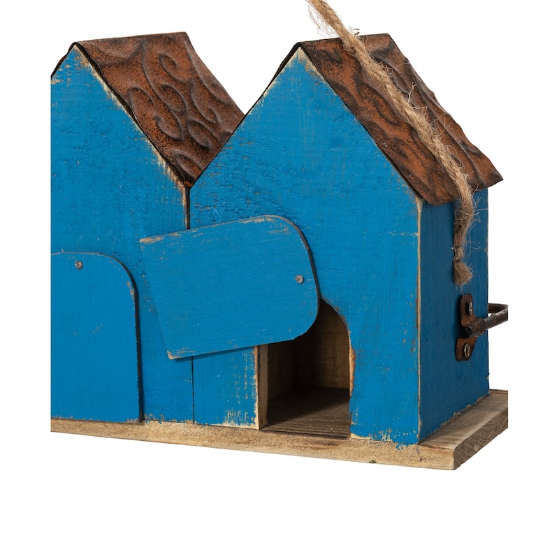 Glitzhome 17''L Large Retro Distressed Solid Wood Birdhouse with 4 holes - 17"L