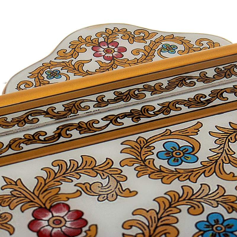 Novica Handmade Colonial Lotus Reverse-Painted Glass Tray