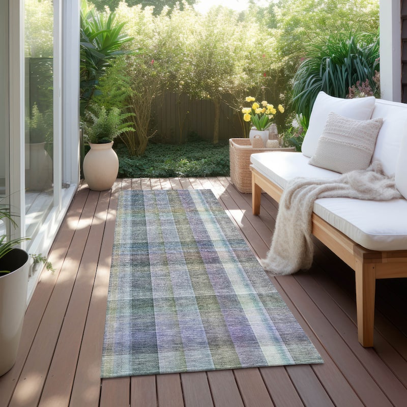Machine Washable Indoor/ Outdoor Plaid Chantille Rug