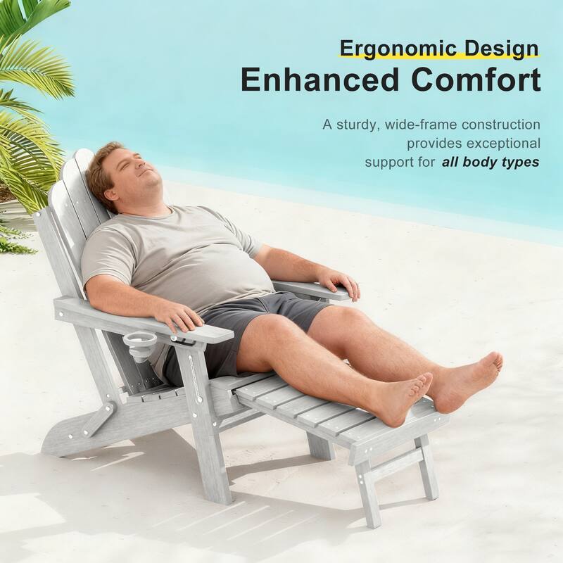 3-Position Adjustable Folding Adirondack Chair W/ Ottoman for Outdoor