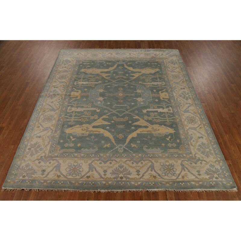 Blue Oushak Indian Area Rug Handmade Wool Carpet - 8'4"x 9'9"