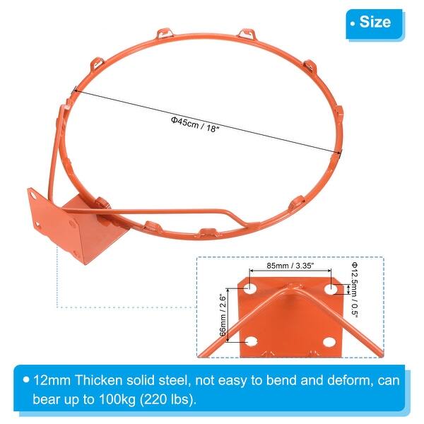 18" Basketball Rim Wall Door Mounted Standard Goal (Solid Steel), Orange