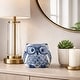 preview thumbnail 2 of 9, Ceramic Chinoiserie Handpainted Owl Figurine - Blue