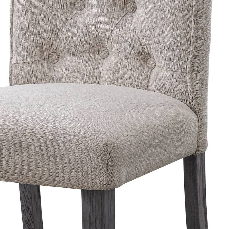 HomeRoots Set of Two Tufted Beige and Gray Upholstered Linen And Solid Wood Dining Side Chairs