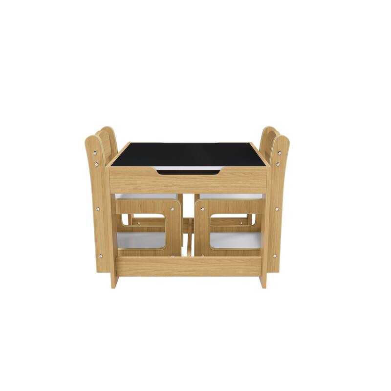 3-in-1 Kids Study Table & Chairs Set - NATURAL
