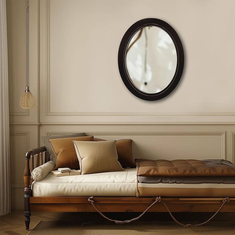 MacLuu Oval Oil Rubbed Bronze Black Wall Mirror - 29" x 29"