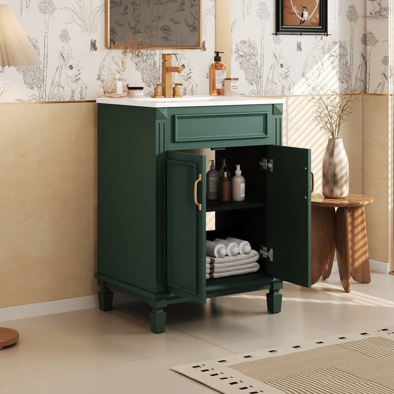 24" Bathroom Vanity with Top Sink, Modern Bathroom Storage Cabinet with 2 Soft-Closing Doors
