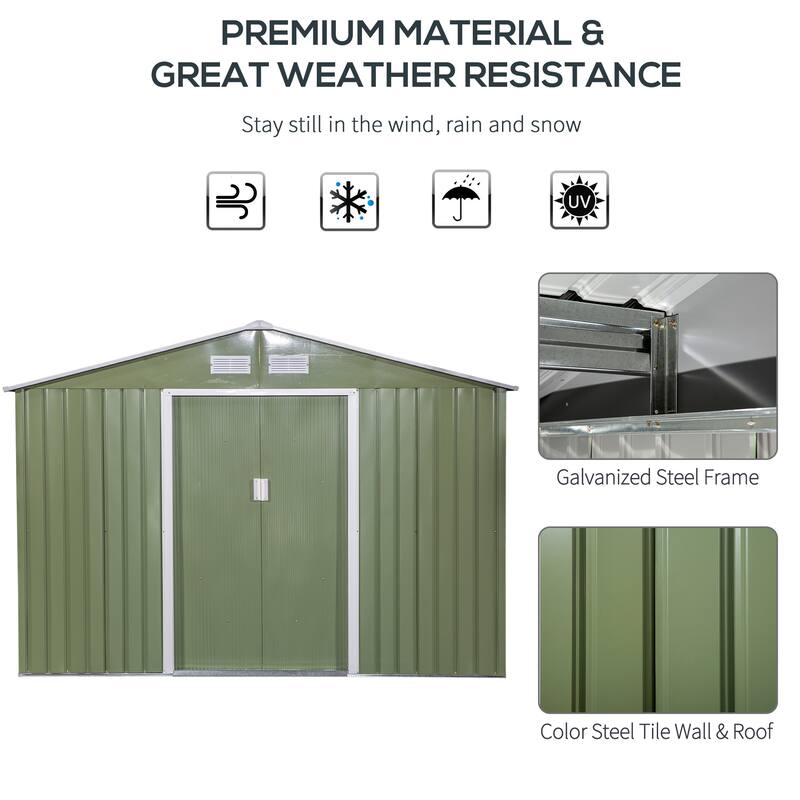 9x6 Outdoor Storage Shed with Foundation, Vents, and Sliding Doors for Backyard, Patio, Garage