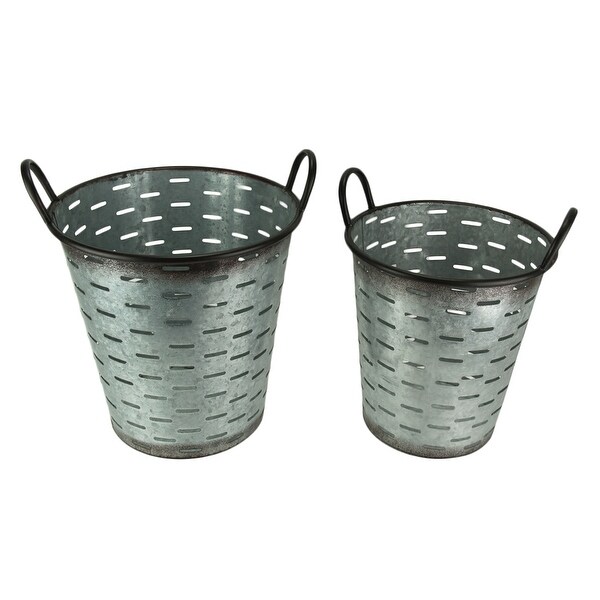 Rustic Galvanized Metal Olive Buckets Set Of 2 Free Shipping Rustic Galvanized Metal Olive Buckets Set Of 2