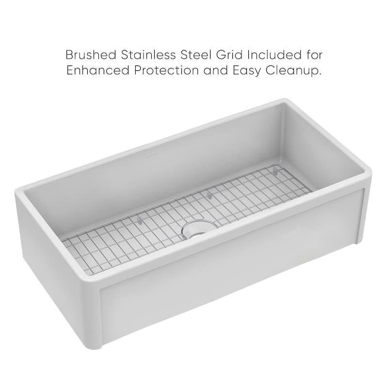 Reversible Fireclay Kitchen Sinks With Grid Three Edge Frame, Plain Front Apron
