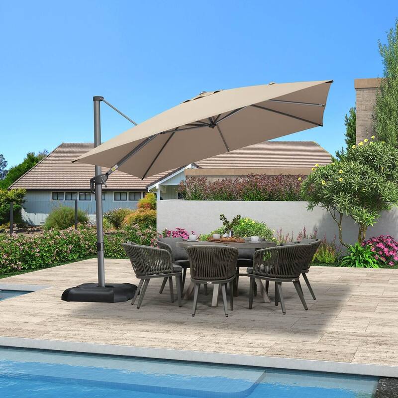 PURPLE LEAF 10 ft 360 Degree Rotation Patio Umbrella With Base - Taupe