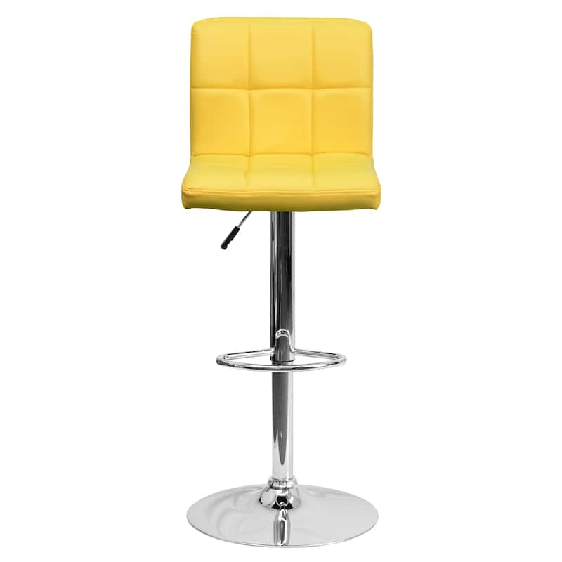 Contemporary Quilted Vinyl Adjustable Height Barstool with Chrome Base