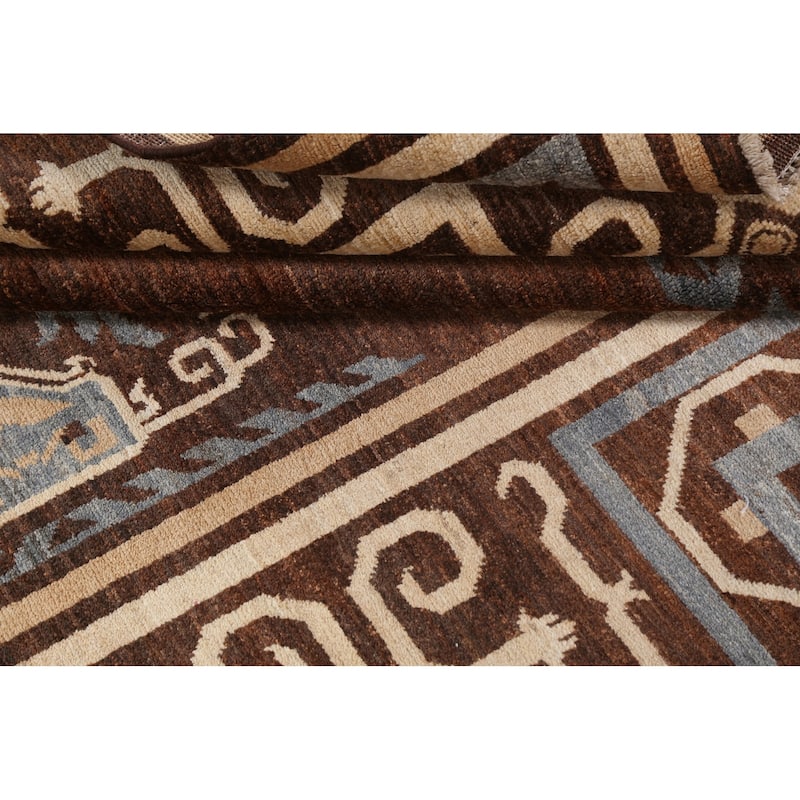 Brown Geometric Gabbeh Persian Wool Area Rug Handmade Office Carpet - 6'0" x 9'7"
